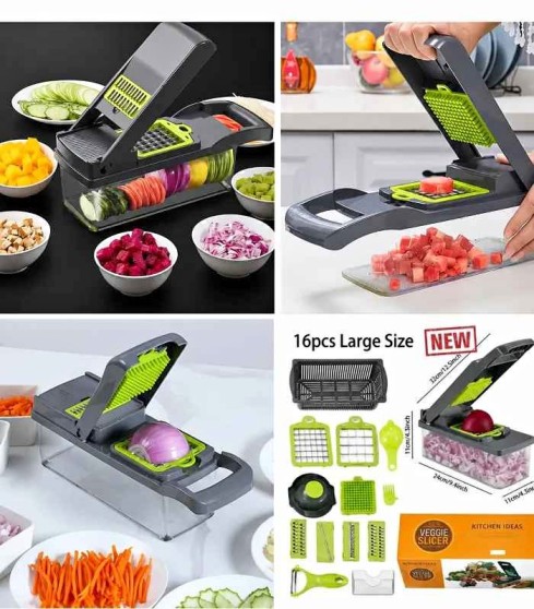 ল্টিফাংশনাল ভেজিটেবল চপার ও কাটার | Vegetable Chopper & Slicer | 16-in-1 Kitchen Vegetable Cutter with Storage Container - Image 2