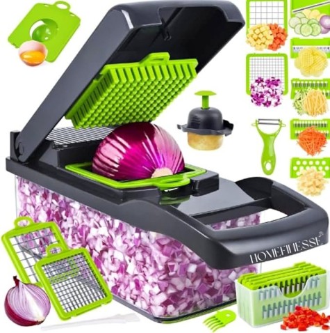 ল্টিফাংশনাল ভেজিটেবল চপার ও কাটার | Vegetable Chopper & Slicer | 16-in-1 Kitchen Vegetable Cutter with Storage Container - Image 3