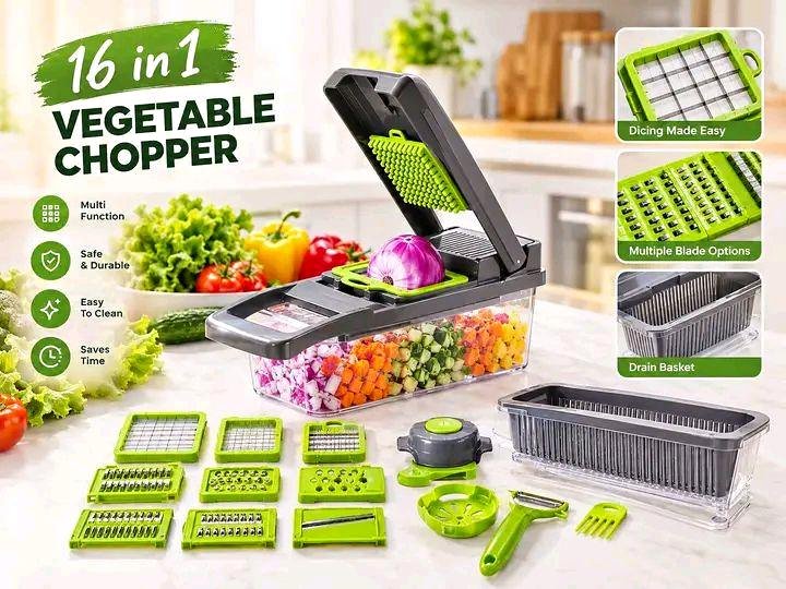 ল্টিফাংশনাল ভেজিটেবল চপার ও কাটার | Vegetable Chopper & Slicer | 16-in-1 Kitchen Vegetable Cutter with Storage Container